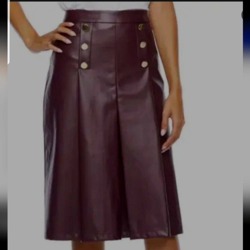 Liz Claiborne Faux Leather Skirt Wine Tasting Burgandy - Picture 10 of 10